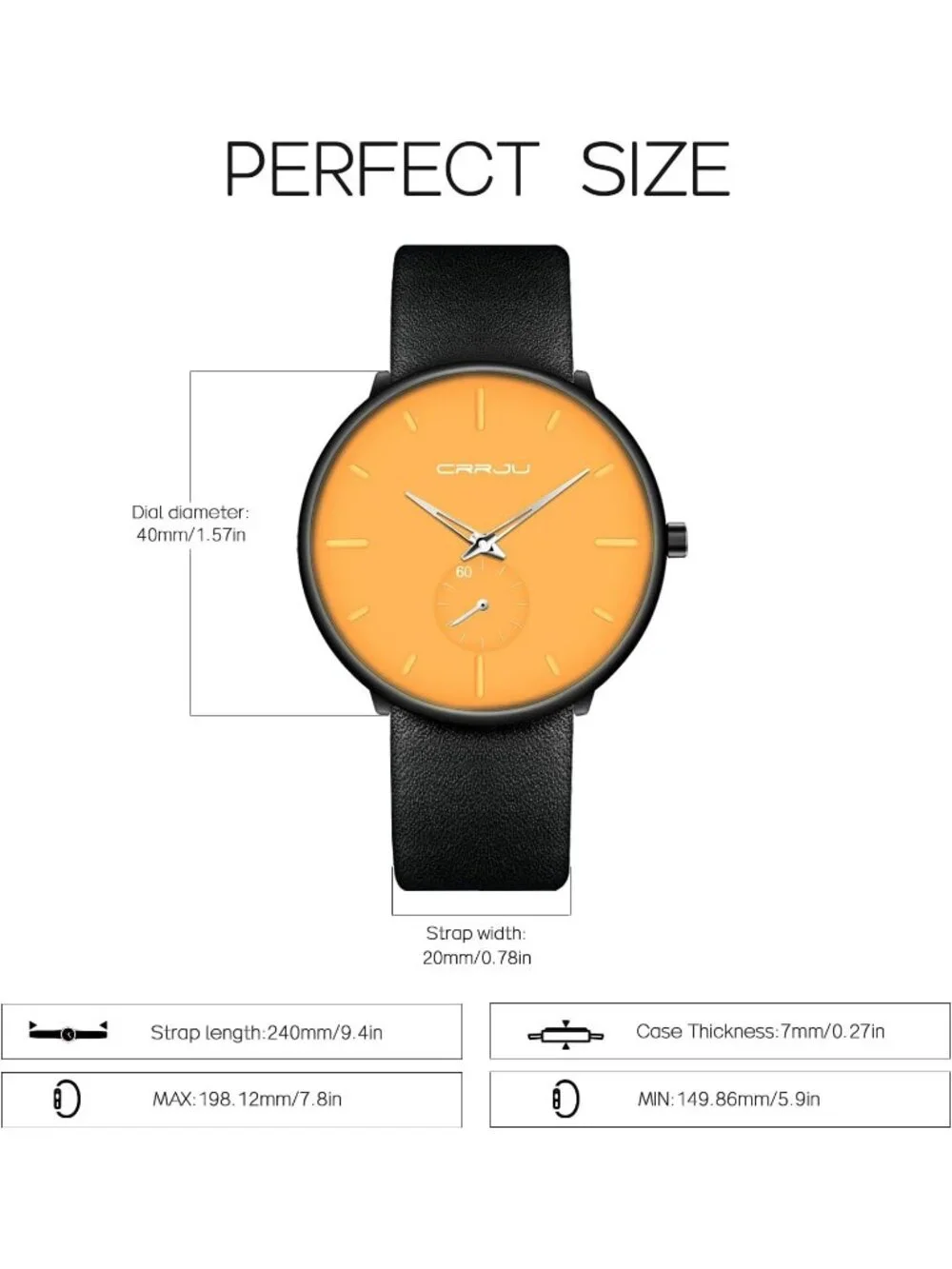 Unisex Yellow Ultra-Thin Minimalist Waterproof Fashion Leather Band Wrist Watch